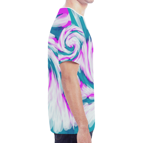 Turquoise Pink Tie Dye Swirl Abstract New All Over Print T-shirt for Men/Large Size (Model T45)