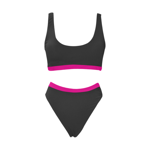 basic black with bright pink trim Sport Top & High-Waisted Bikini Swimsuit (Model S07)