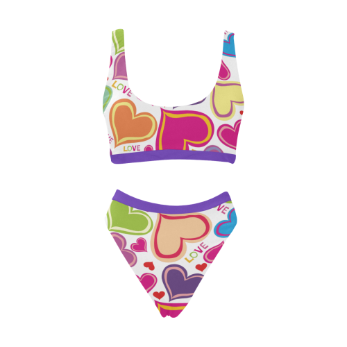 hippy love and hearts Sport Top & High-Waisted Bikini Swimsuit (Model S07)