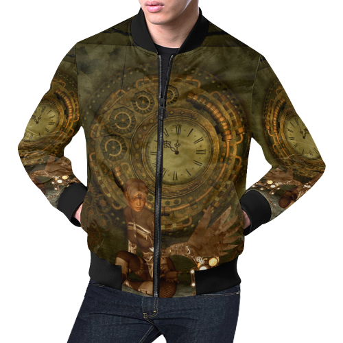 Steampunk, women with steampunk dragon All Over Print Bomber Jacket for Men/Large Size (Model H19)