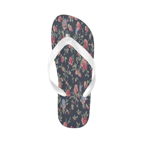 Polka Dotted Rosebuds Flip Flops for Men/Women (Model 040)
