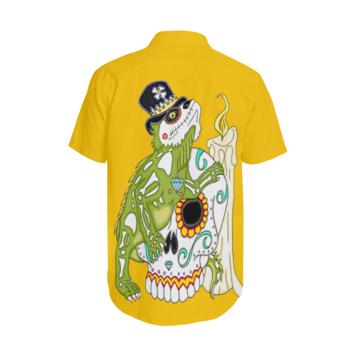Iguana Sugar Skull Yellow Men's Short Sleeve Shirt with Lapel Collar (Model T54)