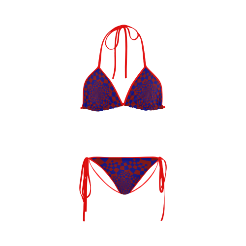 Blue and red floral squares Custom Bikini Swimsuit