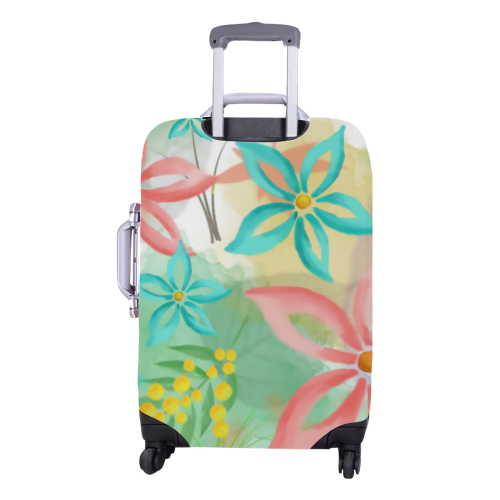 Flower Pattern - coral pink, teal green, yellow Luggage Cover/Medium 22"-25"