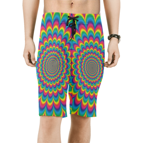Crazy Psychedelic Flower Power Mandala Men's All Over Print Board Shorts (Model L16)
