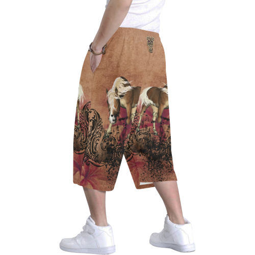 Amazing horse with flowers Men's All Over Print Baggy Shorts (Model L37)