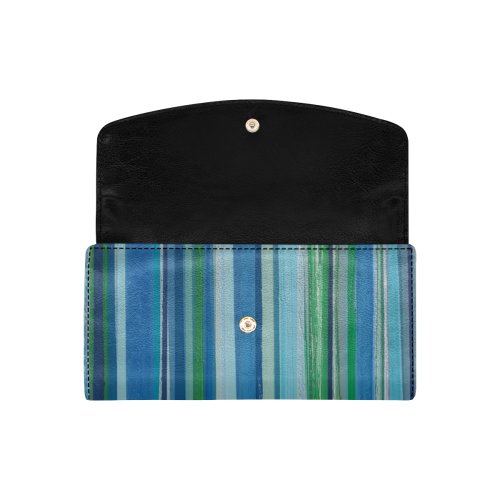 painted stripe in shades of blue and green Women's Flap Wallet (Model 1707)