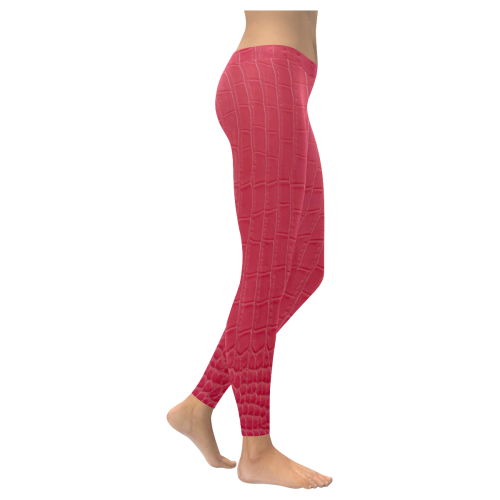 Red Snake Skin Women's Low Rise Leggings (Invisible Stitch) (Model L05)