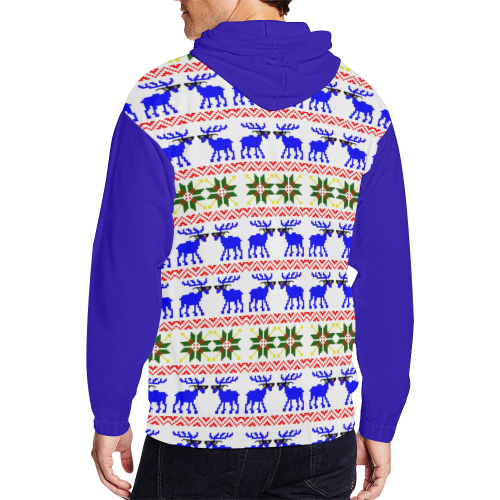 Christmas Reindeer Ugly Sweater "Deal With It" (Vest Style) Blue All Over Print Full Zip Hoodie for Men (Model H14)