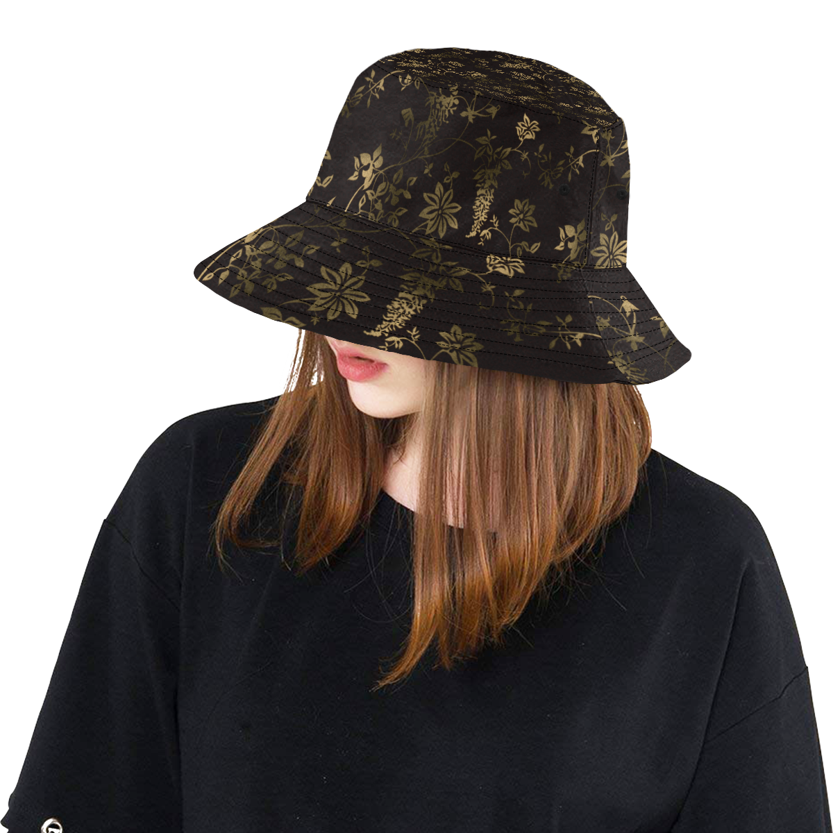 Gothic Victorian Black And Gold Pattern All Over Print Bucket Hat ID