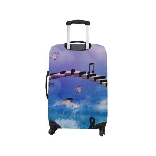 Music, piano on the beach Luggage Cover/Small 18"-21"