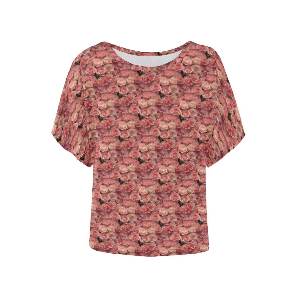 Beaded Pink Women's Batwing-Sleeved Blouse T shirt