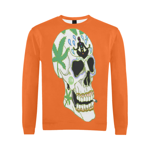 Enlightenment Sugar Skull Orange All Over Print Crewneck Sweatshirt for Men (Model H18)