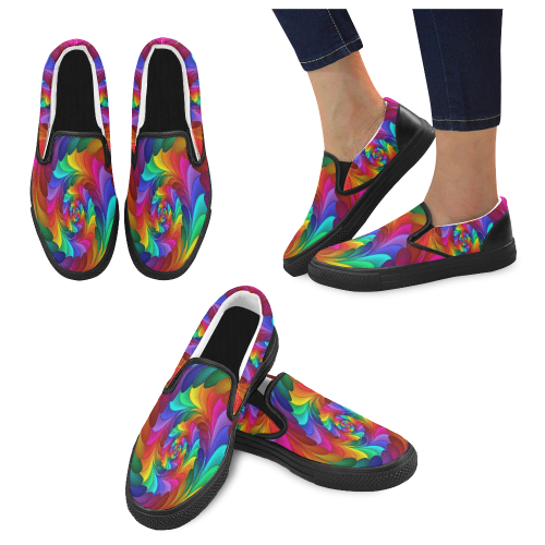 RAINBOW CANDY SWIRL Slip-on Canvas Shoes for Men/Large Size (Model 019)