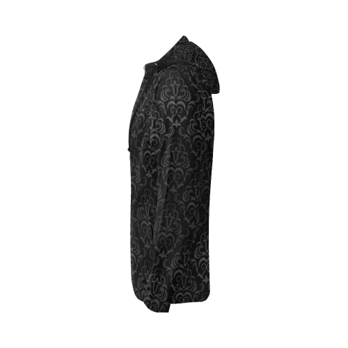 Elegant vintage floral damasks in  gray and black All Over Print Full Zip Hoodie for Women (Model H14)