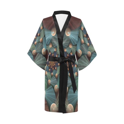Modern Abstract Fractal Art With Depth Brown Slate Turquoise Kimono Robe