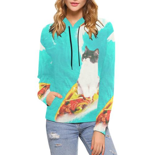 Kitty Cat Surfing Taco All Over Print Hoodie for Women (USA Size) (Model H13)