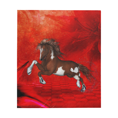 Wild horse on red background Quilt 60"x70"