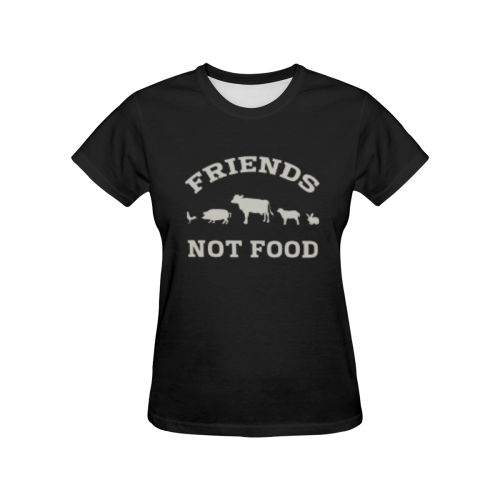 Friends Not Food (Go Vegan) All Over Print T-shirt for Women/Large Size (USA Size) (Model T40)