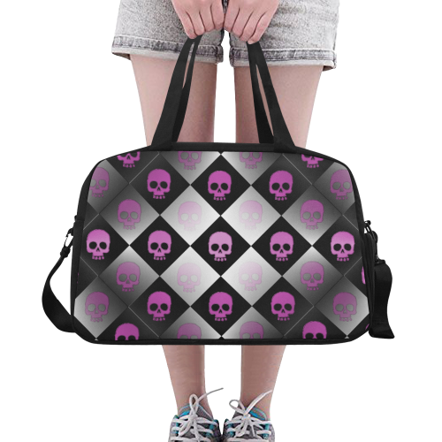 Check Skulls Pink Fitness Handbag (Model 1671)