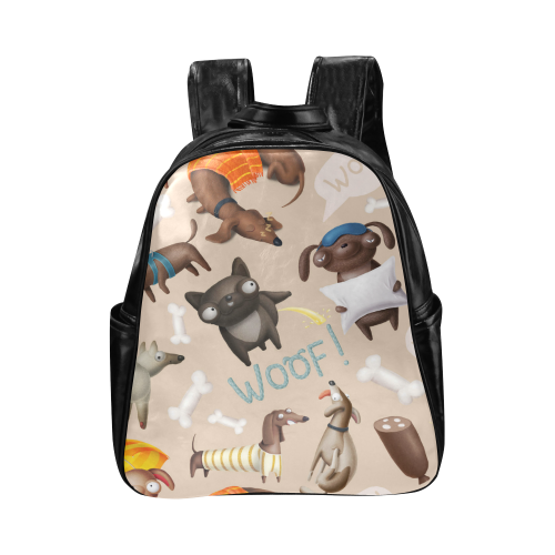 Funny Dogs Pattern Multi-Pockets Backpack (Model 1636)