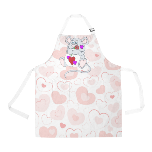 Pink Hearts Valentine Mouse All Over Print Apron