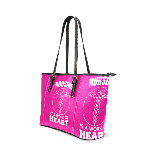 NURSING IS A WORK OF HEART PINK Leather Tote Bag/Large (Model 1640)