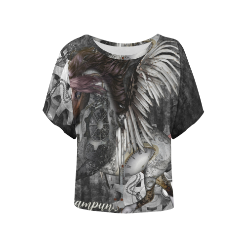 Aweswome steampunk horse with wings Women's Batwing-Sleeved Blouse T shirt (Model T44)