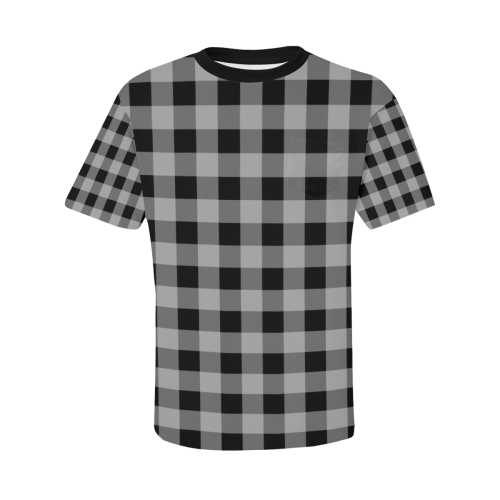 Grayscale Plaid Men's All Over Print T-Shirt with Chest Pocket (Model T56)