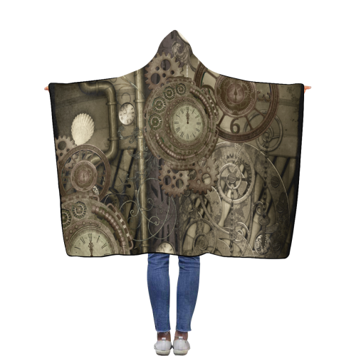 Awesome steampunk design Flannel Hooded Blanket 50''x60''