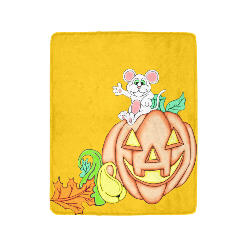 Cute Mouse Halloween Punpkin Yellow Ultra-Soft Micro Fleece Blanket 40"x50"