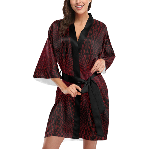 Red and Black Woven Fabric Fractal Mandala 1 Kimono Robe