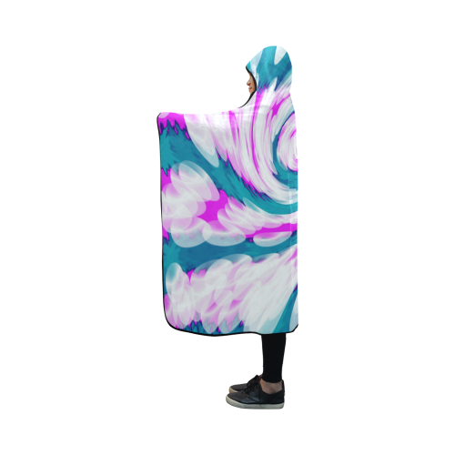 Turquoise Pink Tie Dye Swirl Abstract Hooded Blanket 50''x40''