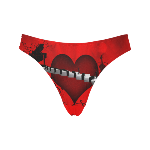 Music, piano guitar and wonderful heart Women's All Over Print Thongs (Model L30)
