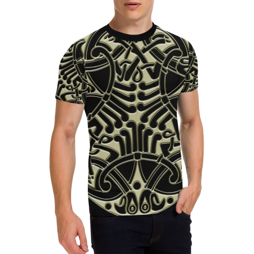 Golden Celtic Dragon Birds Men's All Over Print T-Shirt with Chest Pocket (Model T56)