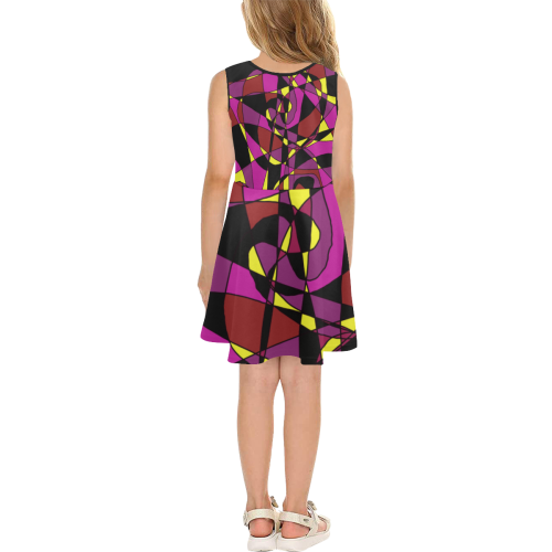 Multicolor Abstract Design S2020 Girls' Sleeveless Sundress (Model D56)