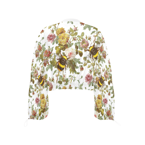 Early Morning Bees (white collar) Cropped Chiffon Jacket for Women (Model H30)