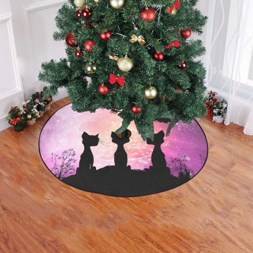 Cats looking to Santa Claus in the sky Christmas Tree Skirt 47" x 47"