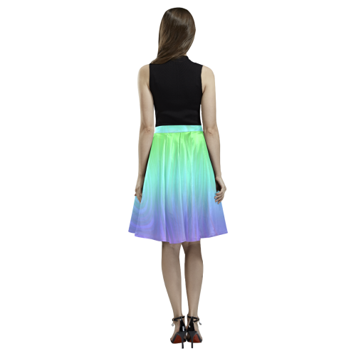 Groovy Pastel Rainbow Melete Pleated Midi Skirt (Model D15)