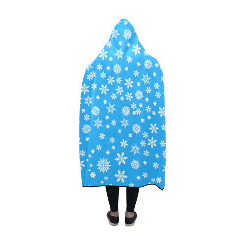 Christmas White Snowflakes on Light Blue Hooded Blanket 60''x50''