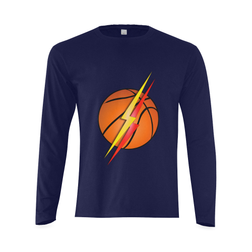 Basketball Lightning Bolt Red and Gold on Blue Sunny Men's T-shirt (long-sleeve) (Model T08)