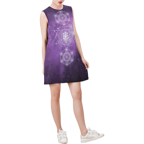 Sacred Geometry Stardust Sleeveless Round Neck Shift Dress (Model D51)