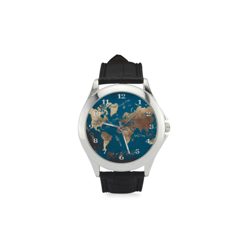 world map watch 6 Women's Classic Leather Strap Watch(Model 203)