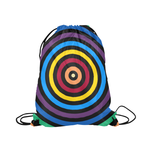 Rainbow Stripes Round Black Large Drawstring Bag Model 1604 (Twin Sides)  16.5"(W) * 19.3"(H)