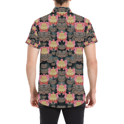 Heavy Metal meets power of the big flower Men's All Over Print Short Sleeve Shirt/Large Size (Model T53)