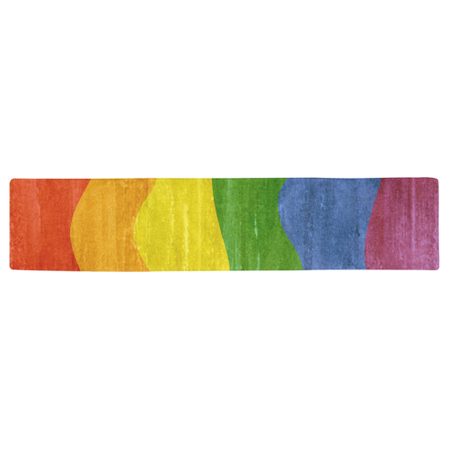 Gay Pride - Rainbow Flag Waves Stripes 3 Table Runner 16x72 inch