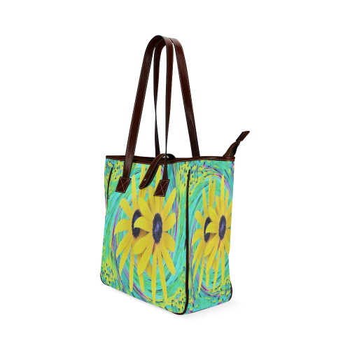 Yellow Flowers on a Turquoise Garden Swirl Classic Tote Bag (Model 1644)