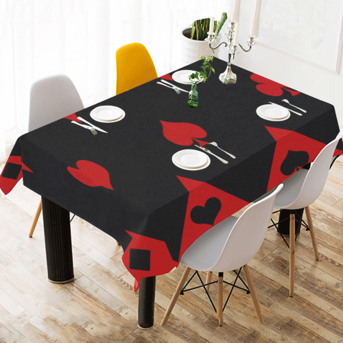 Las Vegas Black Red Play Card Shapes Cotton Linen Tablecloth 60" x 90"