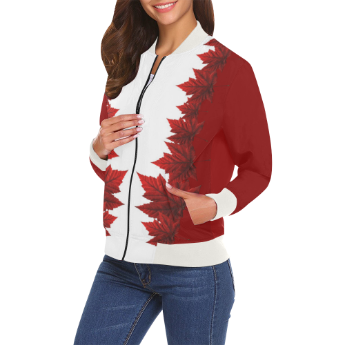 Canada Maple Leaf Bomber Jackets All Over Print Bomber Jacket for Women (Model H19)
