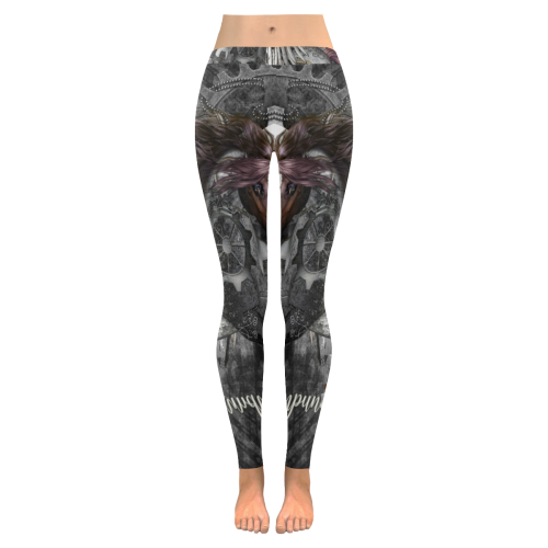 Aweswome steampunk horse with wings Women's Low Rise Leggings (Invisible Stitch) (Model L05)